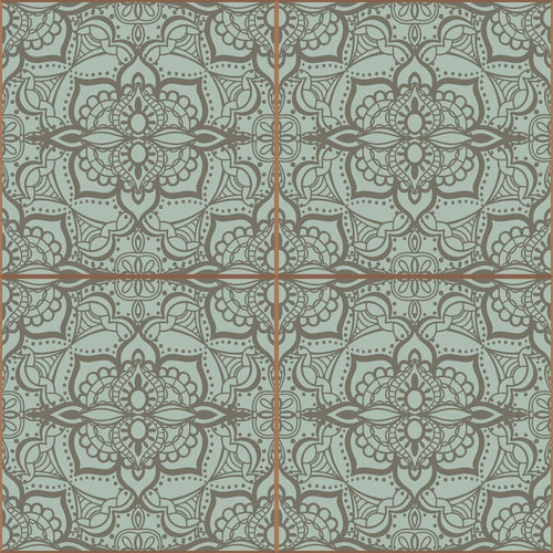 Green and Grey Damask Tile Adhesive Peel and Stick Removable Wallpaper
