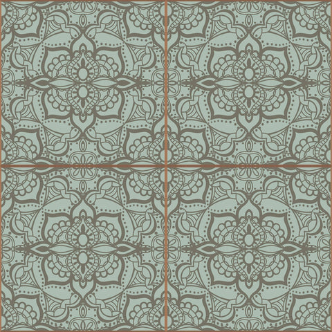 Green and Grey Damask Tile Adhesive Peel and Stick Removable Wallpaper