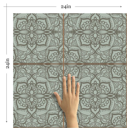 Green and Grey Damask Tile Adhesive Peel and Stick Removable Wallpaper
