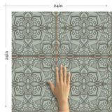 Green and Grey Damask Tile Adhesive Peel and Stick Removable Wallpaper