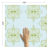 Turquois Damask Tile Adhesive Removable Wallpaper 30d| Walls By Me