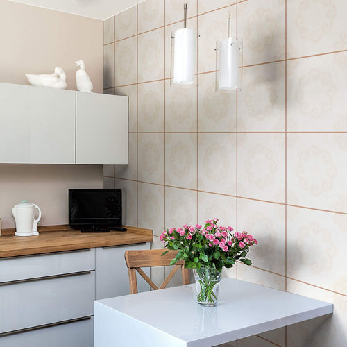 Champagne Medallion Tile Adhesive Removable Wallpaper 030e| Walls By Me