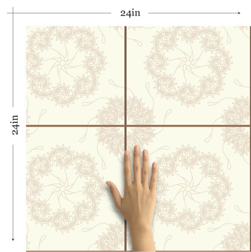 Champagne Medallion Tile Adhesive Removable Wallpaper 030e| Walls By Me