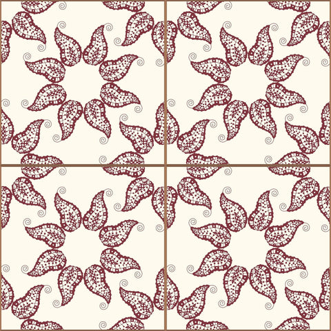 Merlot Bohemian Tile Adhesive Removable Wallpaper 030h| Walls By Me
