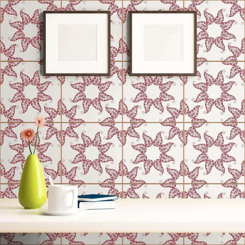 Merlot Bohemian Tile Adhesive Removable Wallpaper 030h| Walls By Me