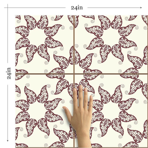 Merlot Bohemian Tile Adhesive Removable Wallpaper 030h| Walls By Me