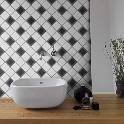 Charcoal Geometric Tile Adhesive Removable Wallpaper 3914| Walls By Me