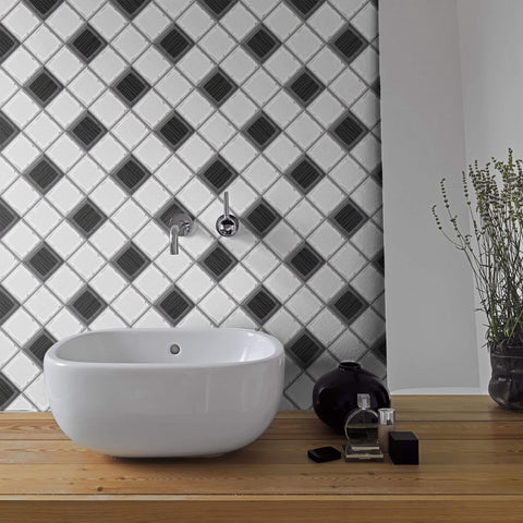 Charcoal Geometric Tile Adhesive Removable Wallpaper 3914| Walls By Me