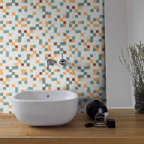 Teal Geometric Tile Adhesive Removable Wallpaper 9792| Walls By Me