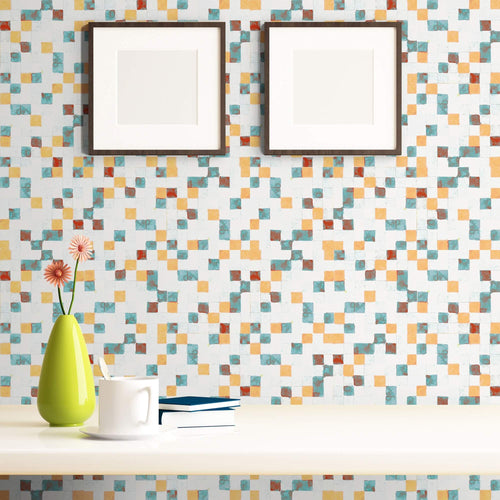 Teal Geometric Tile Adhesive Removable Wallpaper 9792| Walls By Me
