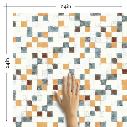 Teal Geometric Tile Adhesive Removable Wallpaper 9792| Walls By Me