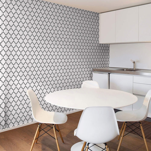 White Geometric Tile Adhesive Removable Wallpaper 2049| Walls By Me