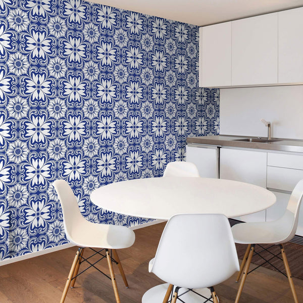 Blue Floral Peel and Stick Removable Wallpaper 8416   34161146