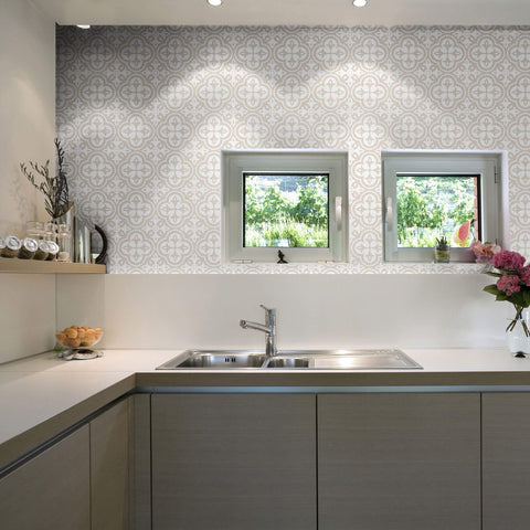 Beige Global Tile Adhesive Peel and Stick Removable Wallpaper