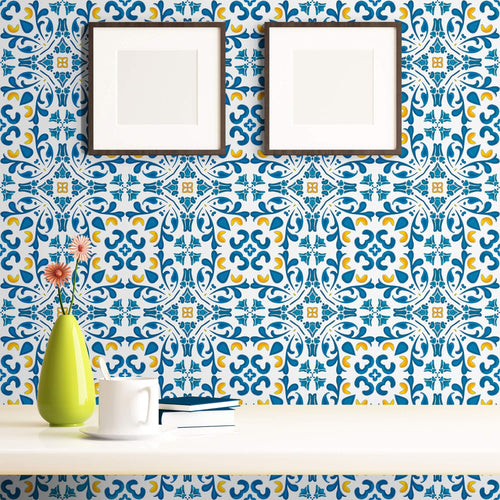 Blue Global Tile Adhesive Peel and Stick Removable Wallpaper