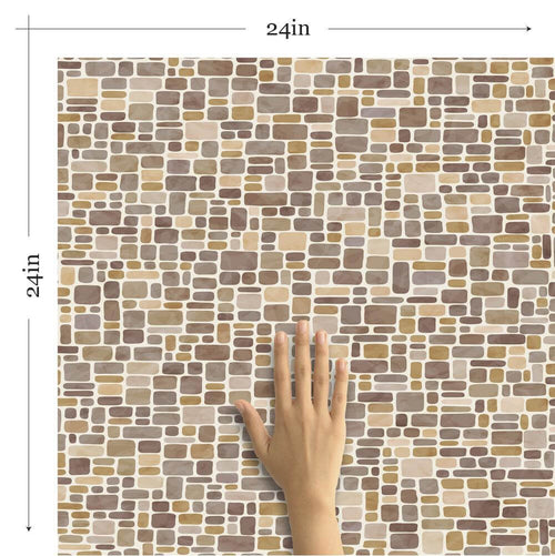 Brown Faux Tile Adhesive Removable Wallpaper 5053| Walls By Me