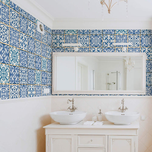 Blue Global Tile Adhesive Removable Wallpaper 1165| Walls By Me