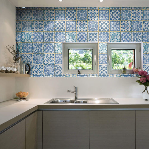 Blue Global Tile Adhesive Removable Wallpaper 1165| Walls By Me