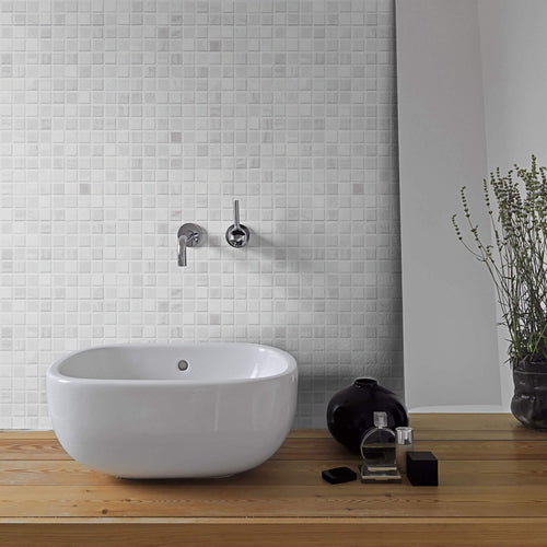 White Mosaic Tile Adhesive Removable Wallpaper 5468| Walls By Me