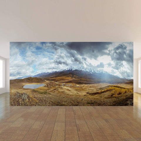 Brown and Green Mountain Landscape Peel and Stick Removable Wall Mural 9878