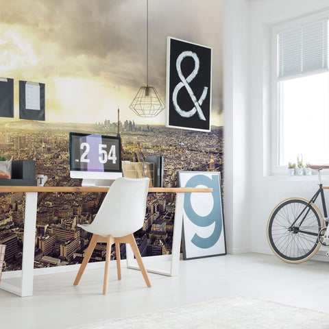 Green and Blue City Landscape Peel and Stick Removable Wall Mural 9500