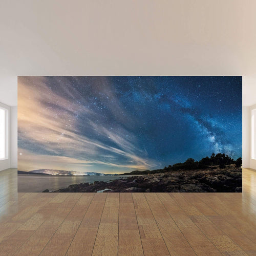 Teal and Black Sky Landscape Peel and Stick Removable Wall Mural 7378