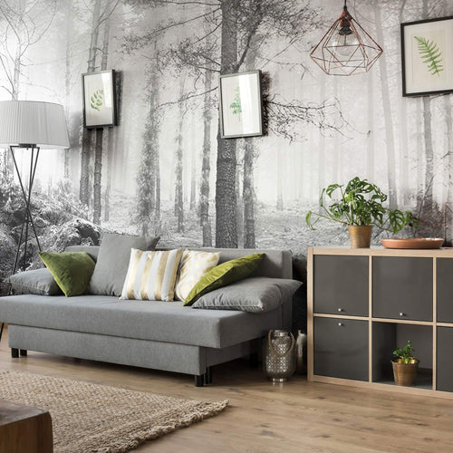 White and Black Forest Landscape Peel and Stick Removable Wall Mural 5252
