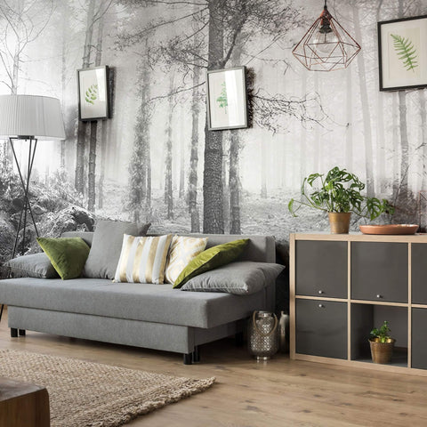White and Black Forest Landscape Peel and Stick Removable Wall Mural 5252