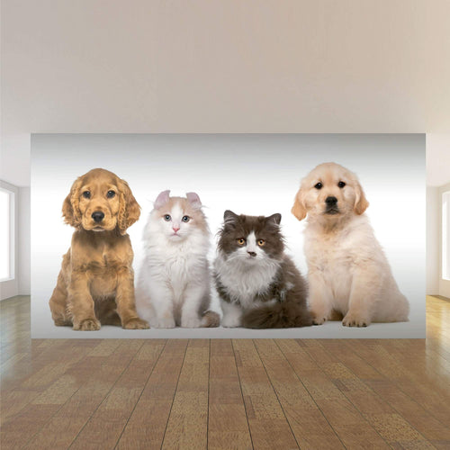 Brown and White Dog and Cat Peel and Stick Removable Wall Mural 7539